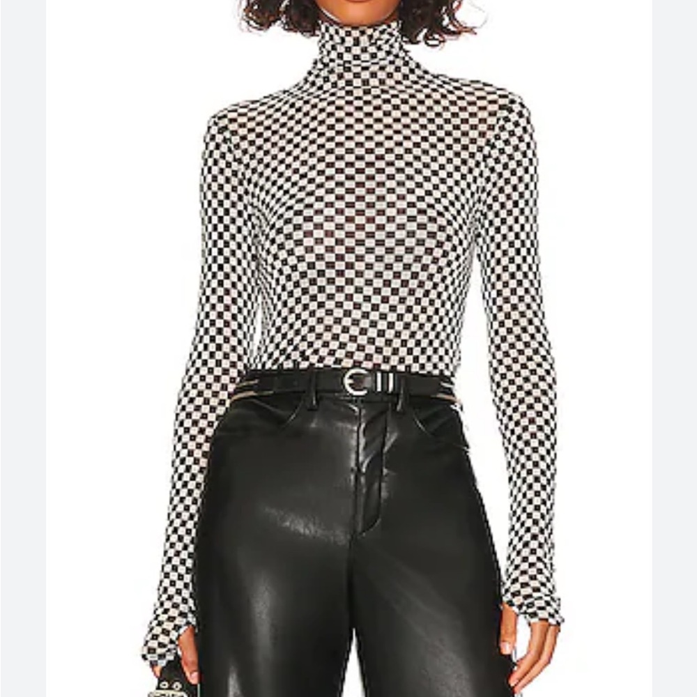 Enza Costa Checkered mesh Turtleneck Women's Top size L